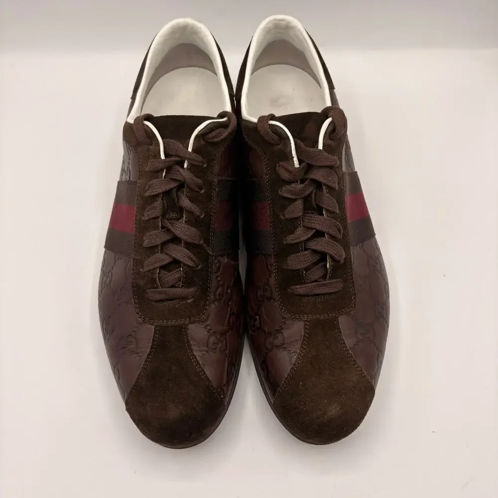 GUCCI Guccissima Monogram Leather Web Sneakers Oxblood Brown Sz 9.5G/US10 $1095